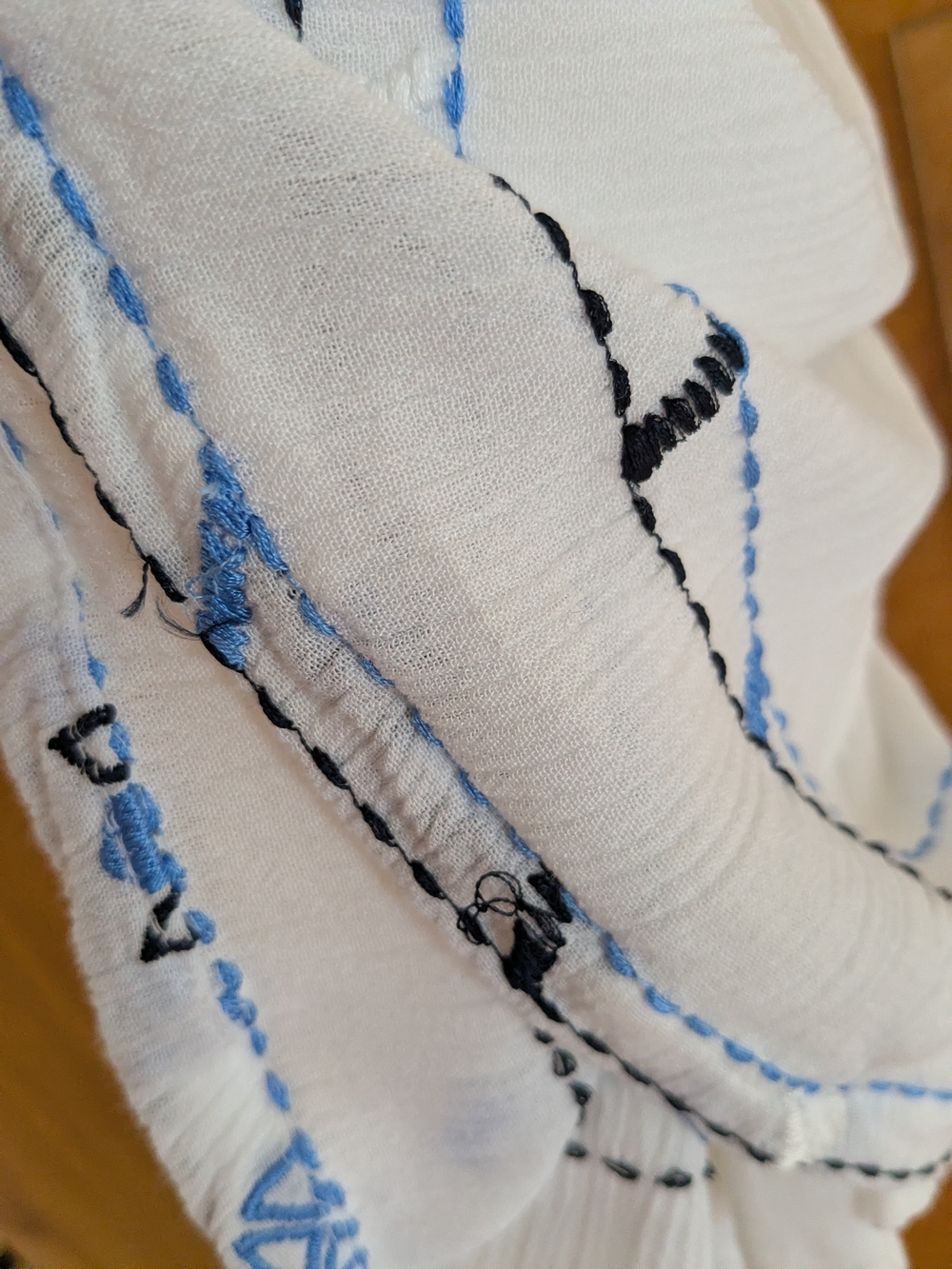 Venus White Halter Dress with Blue Paisley Embroidery. - Picture 7 of 13